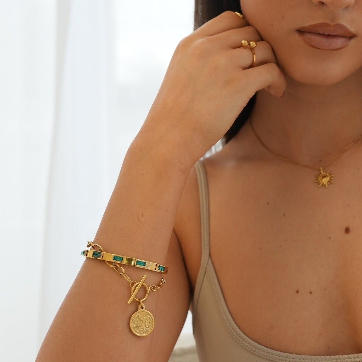 Bracelete Cristais Navete Verde Banhado em Ouro 18K Bracelete Cristais Navete Verde Banhado em Ouro 18K Minha loja