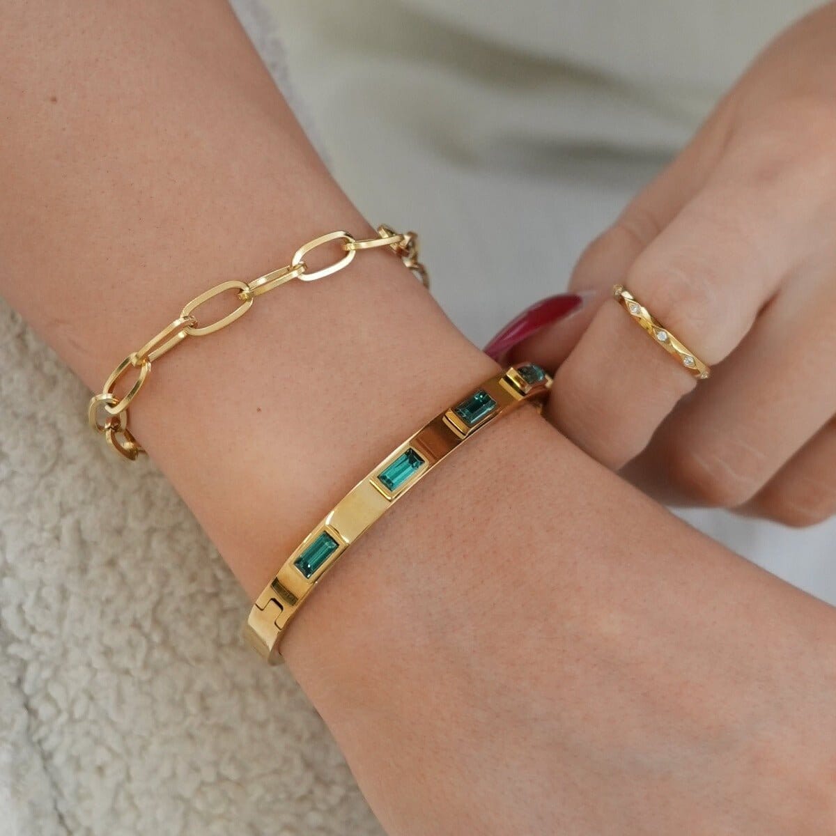 Bracelete Cristais Navete Verde Banhado em Ouro 18K Bracelete Cristais Navete Verde Banhado em Ouro 18K Minha loja