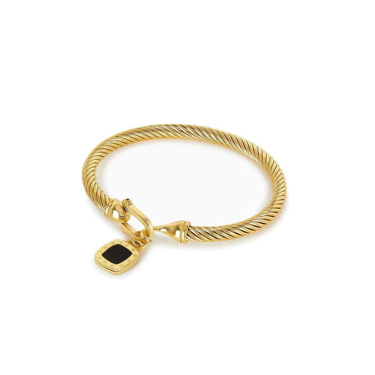 Bracelete Pingente Ônix Quadrado Banhado em Ouro 18K Bracelete Pingente Ônix Quadrado Banhado em Ouro 18K Minha loja Ouro