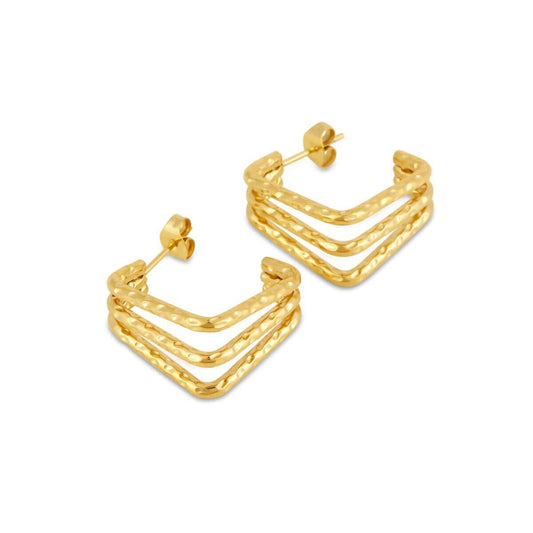 Brinco Amelie Triplo Divisões Banhado em Ouro 18K Brinco Minha loja Ouro