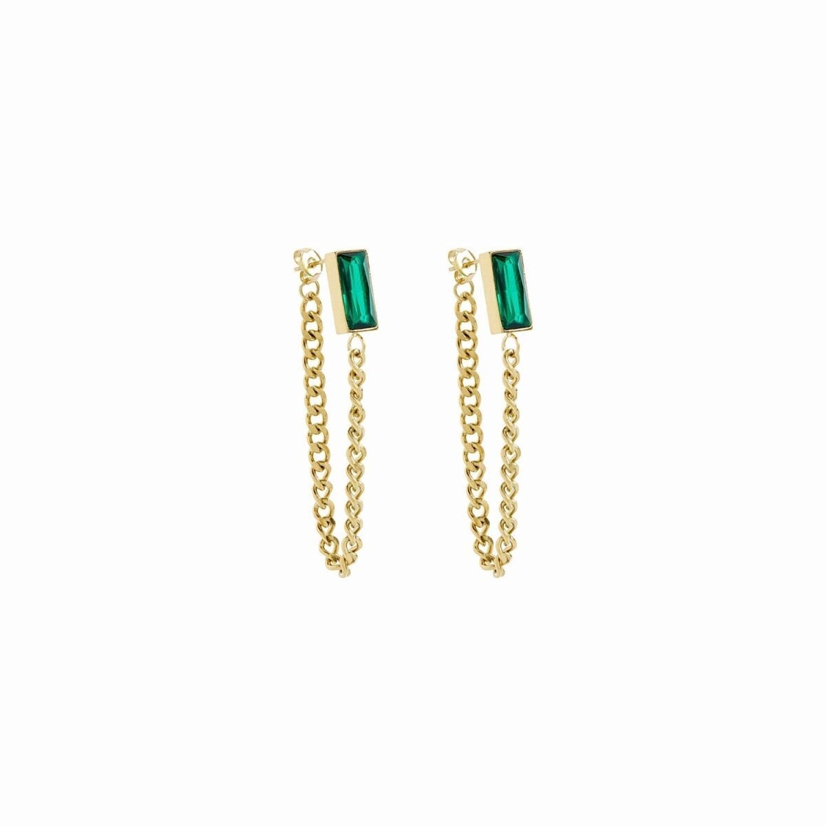 Brinco Corrente Elisabeth Zircônia Esmeralda Banhado em Ouro 18K Brinco Corrente Elisabeth Zircônia Esmeralda Banhado em Ouro 18K Minha loja Ouro