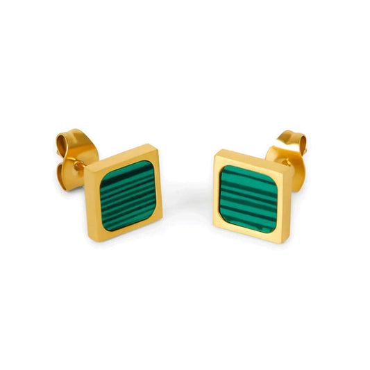 Brinco Geométrico Pedra Verde Banho em Ouro 18k Brinco Geométrico Pedra Verde Banho em Ouro 18k Minha loja Ouro