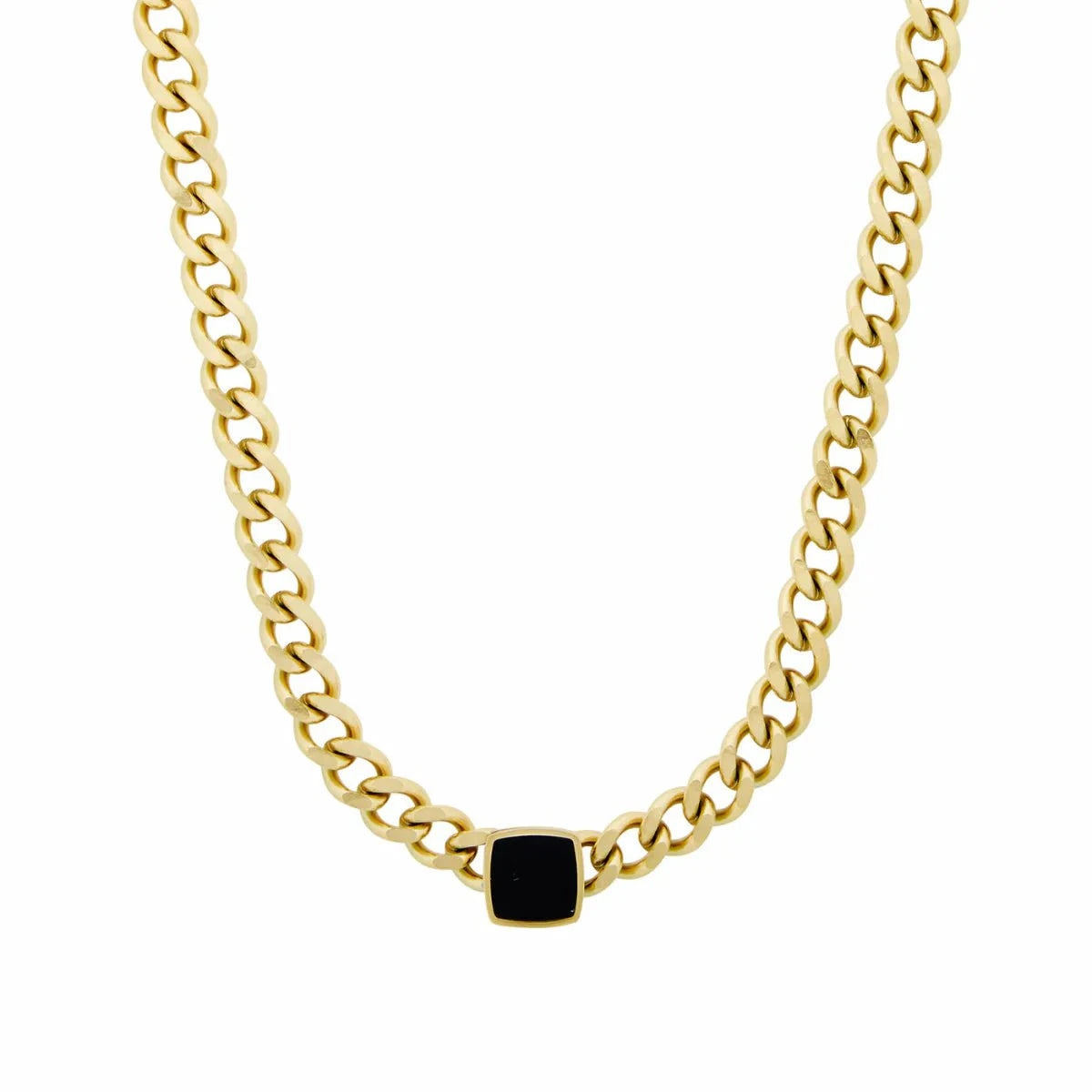 Colar Corrente Pedra Onix Quadrada Banhado em Ouro 18K Colar Corrente Pedra Onix Quadrada Banhado em Ouro 18K Minha loja Ouro 45cm