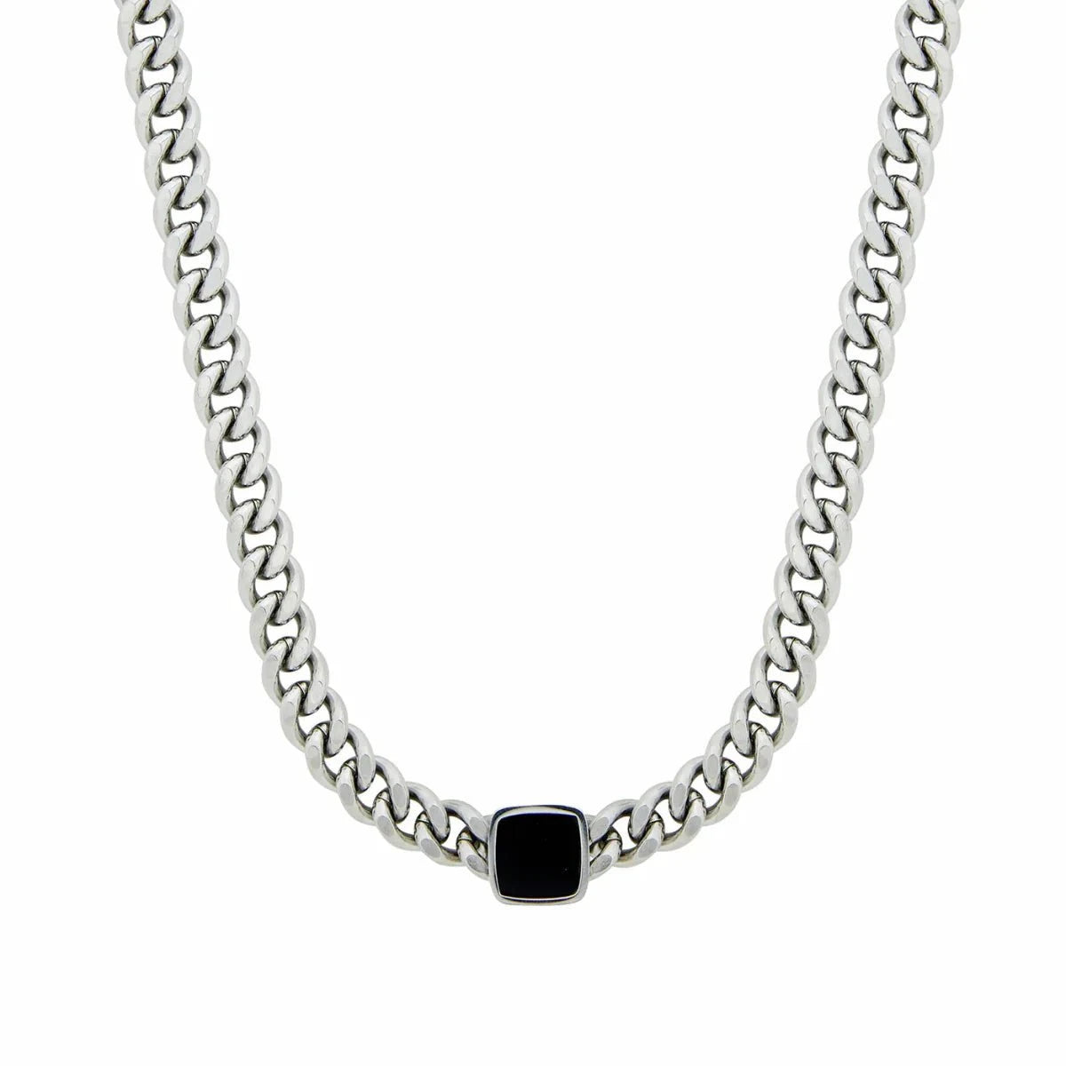 Colar Corrente Pedra Onix Quadrada - Prata Colar Corrente Pedra Onix Quadrada Banhado em Ouro 18K - Prata Minha loja Prata 45cm