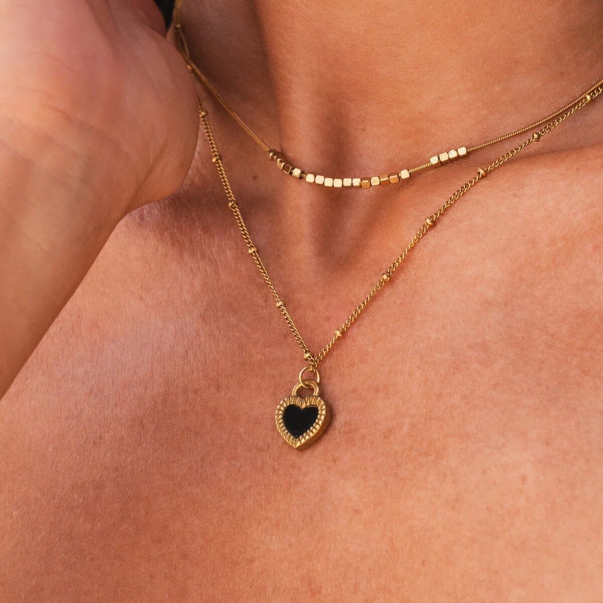 Mix de Colares Coração Marmorizado Banhado em Ouro 18K Mix de Colar Minha loja