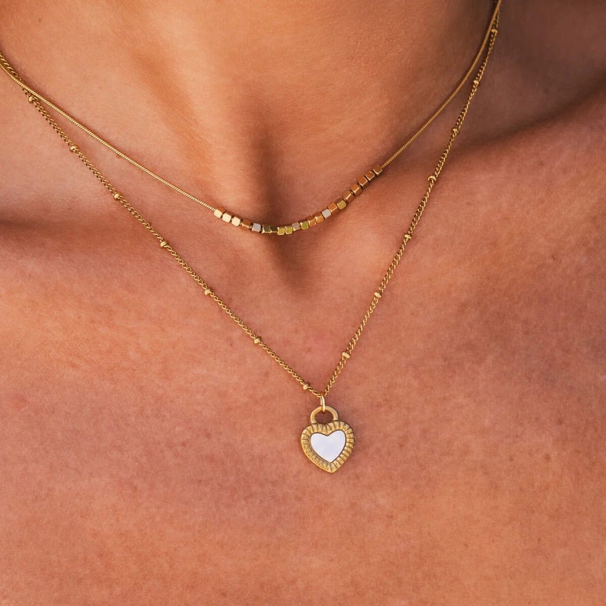 Mix de Colares Coração Marmorizado Banhado em Ouro 18K Mix de Colar Minha loja