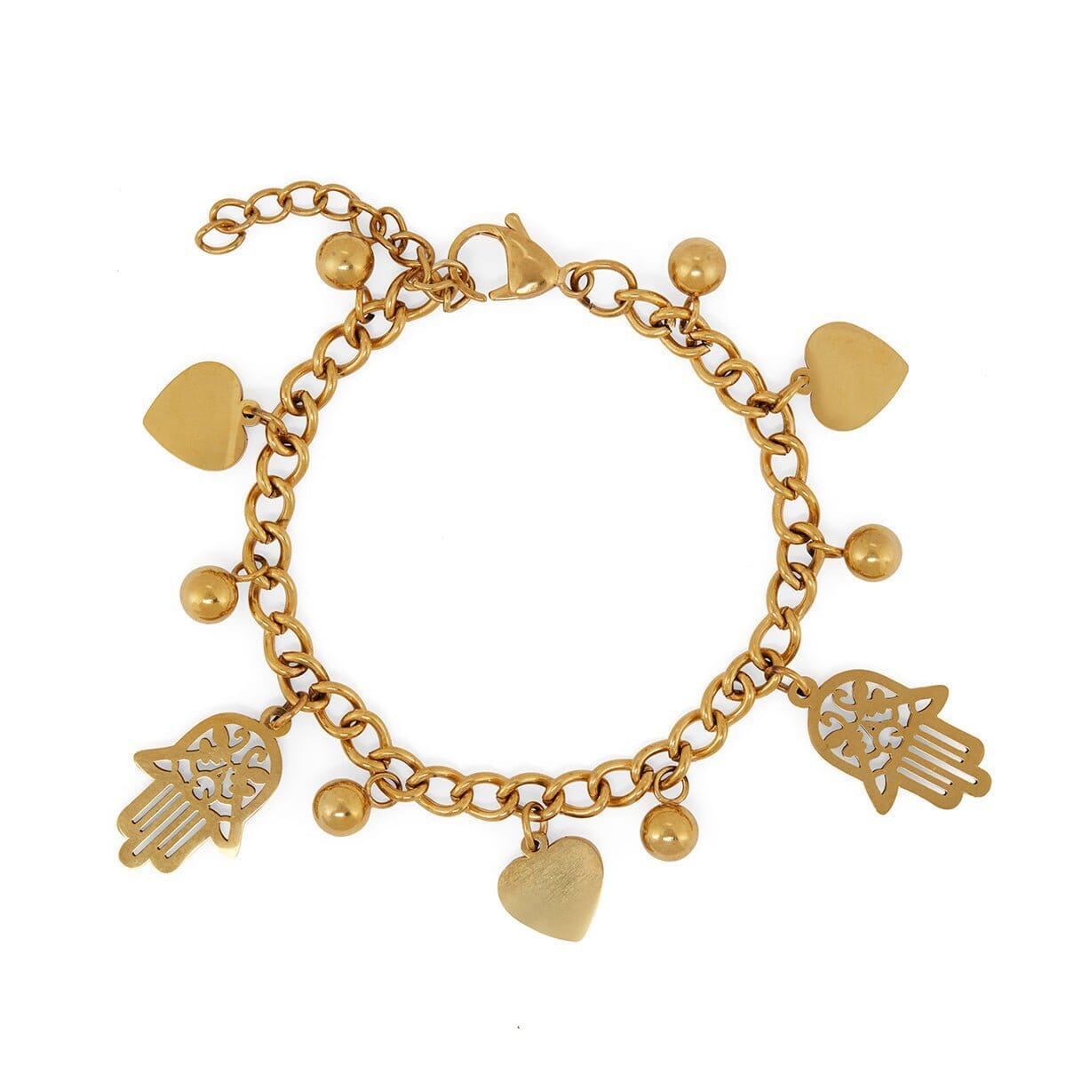 Pulseira Elos Pingente Coração e Hamsá Banhada em Ouro 18K Pulseira Elos Pingente Coração e Hamsá Banhada em Ouro 18K Minha loja 18cm
