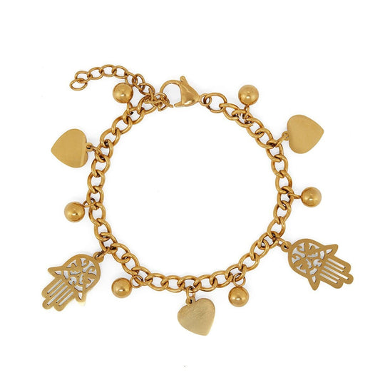 Pulseira Elos Pingente Coração e Hamsá Banhada em Ouro 18K Pulseira Elos Pingente Coração e Hamsá Banhada em Ouro 18K Minha loja 18cm