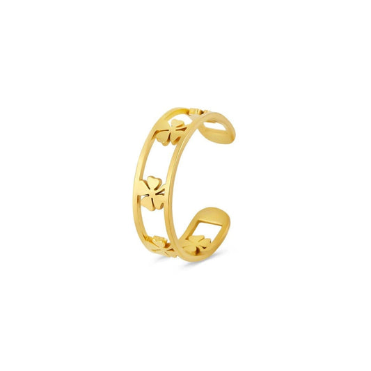 Anel Ajustável Trevo Vazado Banhado em Ouro 18K Anel Ajustável Minha loja Ouro 