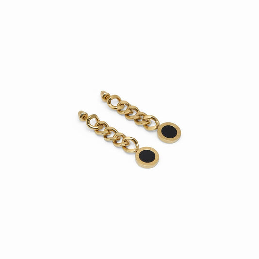 Brinco Corrente Glamour Pedra Onix Banhado em Ouro 18K Brinco Corrente Glamour Pedra Onix Banhado em Ouro 18K Minha loja Ouro 