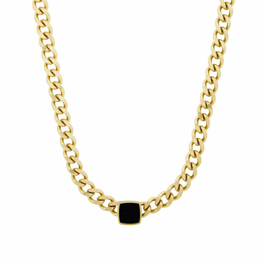 Colar Corrente Pedra Onix Quadrada Banhado em Ouro 18K Colar Corrente Pedra Onix Quadrada Banhado em Ouro 18K Minha loja Ouro 45cm 