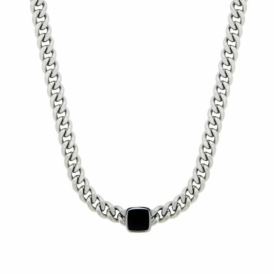 Colar Corrente Pedra Onix Quadrada - Prata Colar Corrente Pedra Onix Quadrada Banhado em Ouro 18K - Prata Minha loja Prata 45cm 