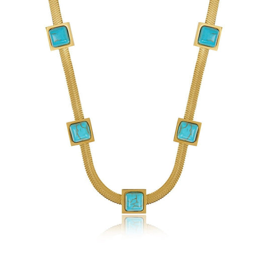 Colar Malha Pedra Aqua Banhado em Ouro 18K Colar Malha Pedra Aqua Banhado em Ouro 18K Minha loja 45cm 