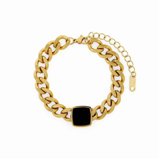 Pulseira de Corrente Pingente Ônix Banhado em Ouro 18K Pulseira de Corrente Pingente Ônix Banhado em Ouro 18K Minha loja 16cm 