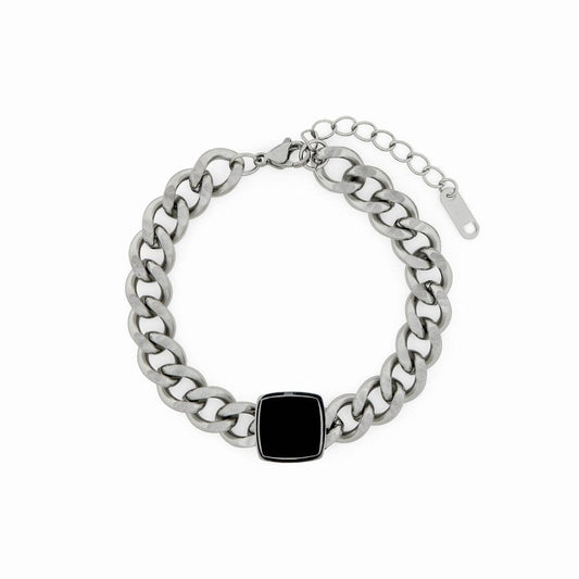 Pulseira de Corrente Pingente Ônix - Prata Pulseira de Corrente Pingente Ônix Banhado em Ouro 18K - Prata Minha loja 16cm 