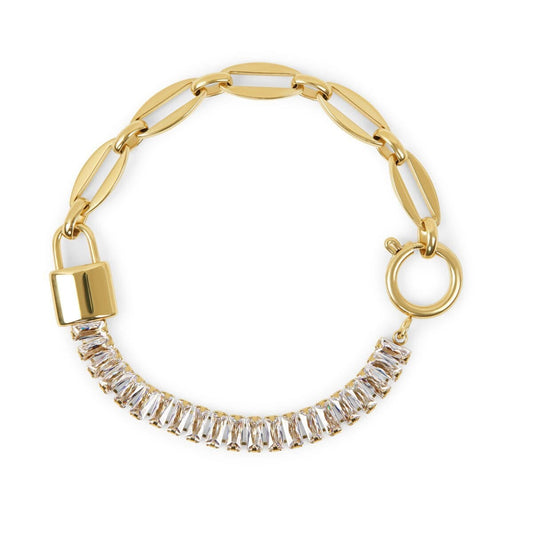 Pulseira Lock Riviera Baguete Banhado em Ouro 18K Pulseira Lock Riviera Baguete Banhado em Ouro 18K Minha loja 17cm 